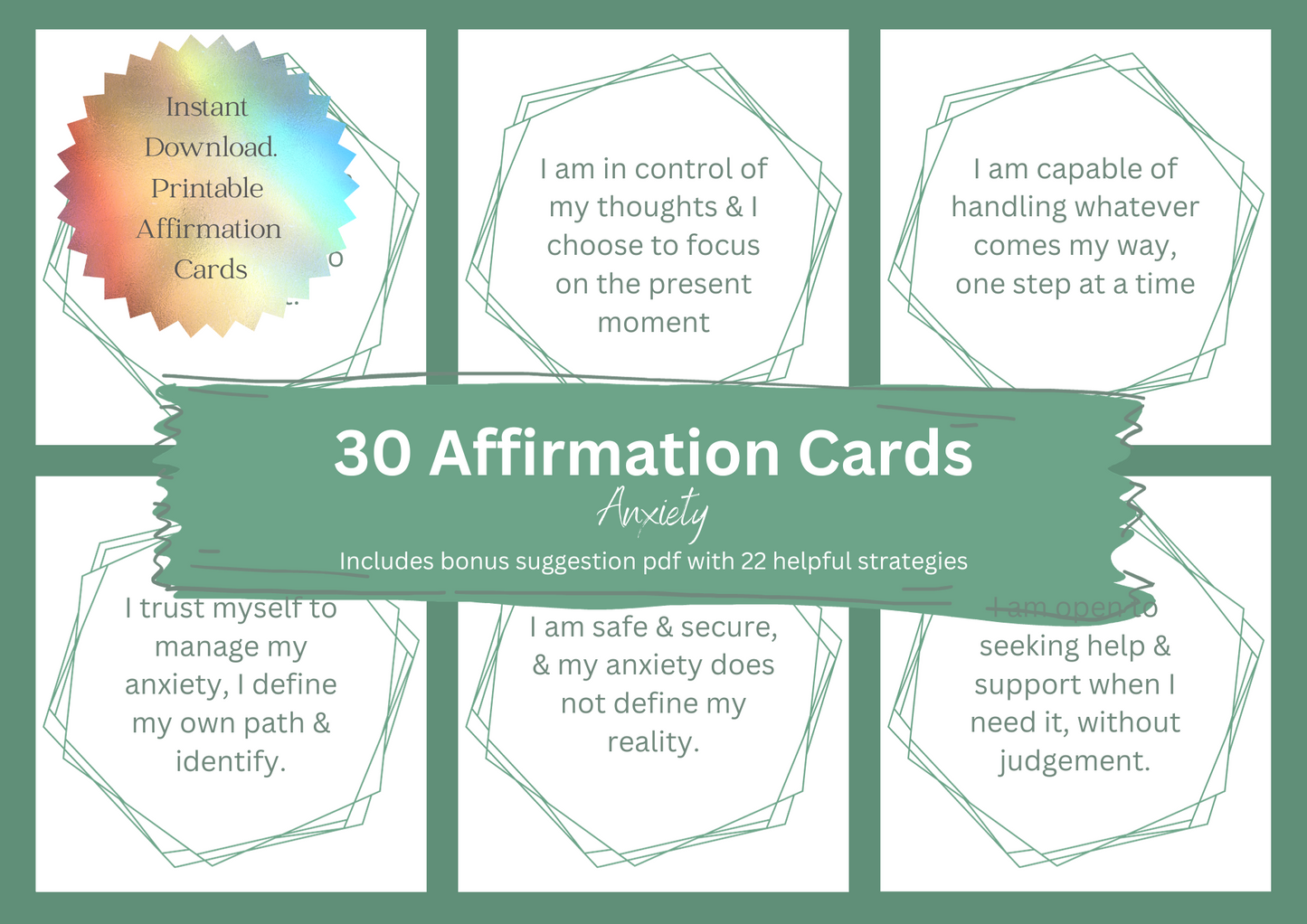 Printable Affirmation Card Set - Digital Download PDF - Anxiety, Cultivate Calmness & Positivity
