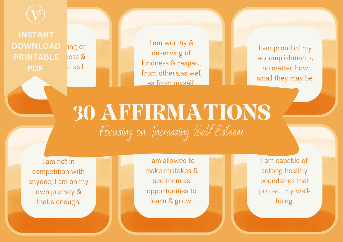Printable Affirmation Card Set - Digital Download PDF - Increasing Self-Esteem