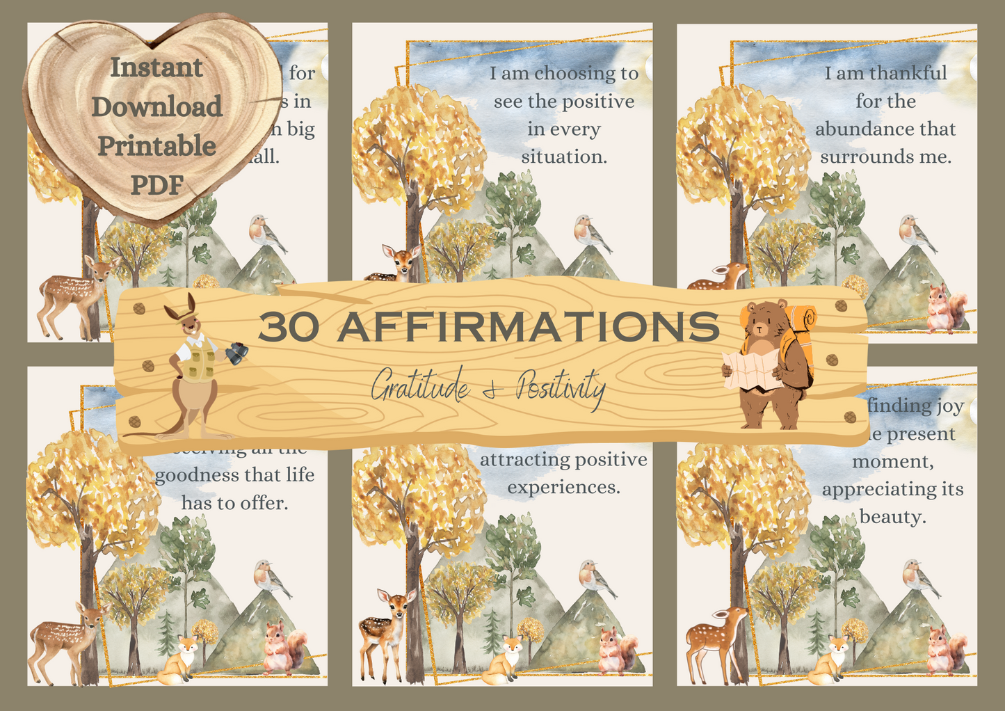 Printable Affirmation Card Set - Digital Download PDF - Gratitude & Positivity