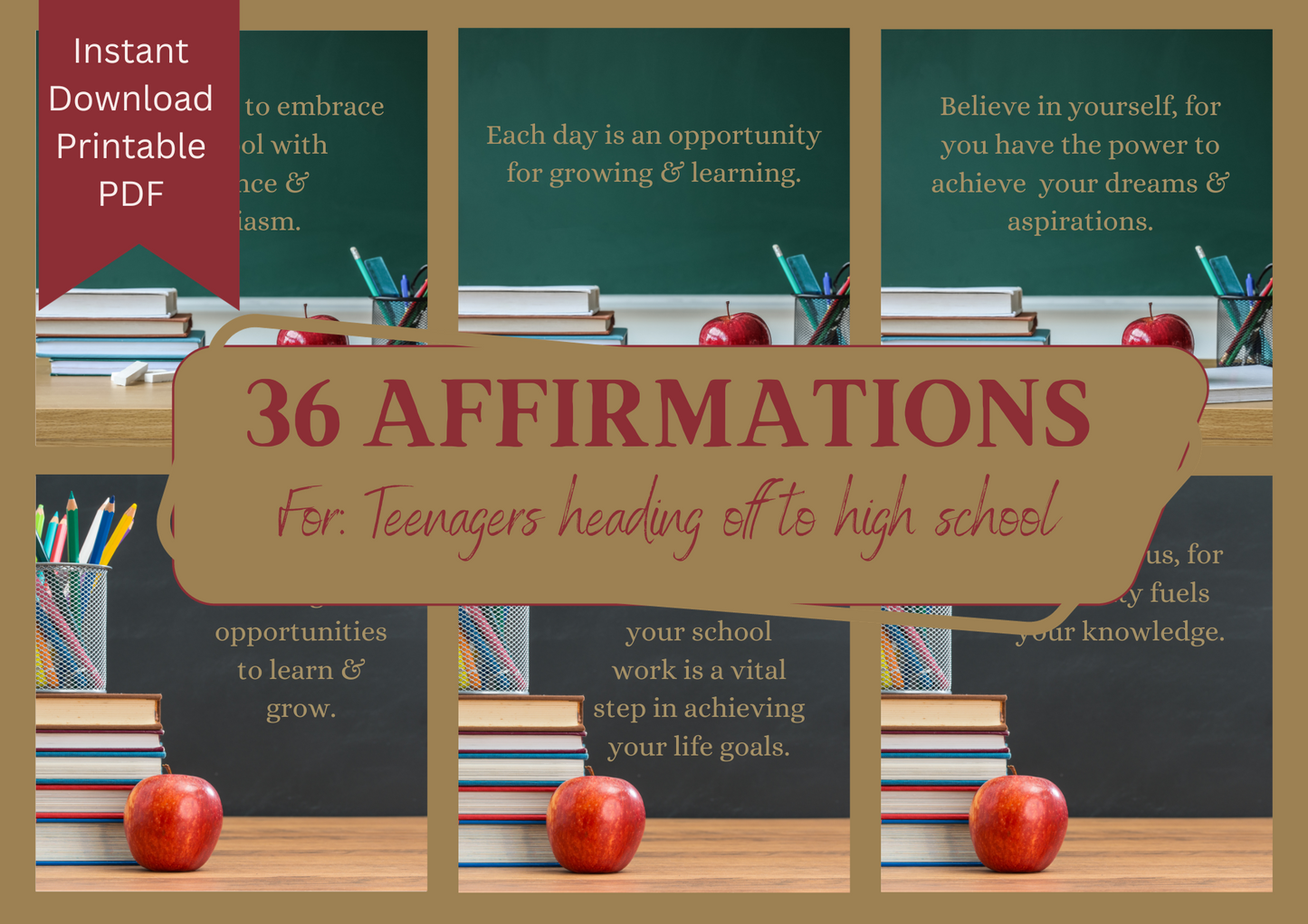 Printable Affirmation Card Set - Digital Download PDF - For teenagers heading off to high school