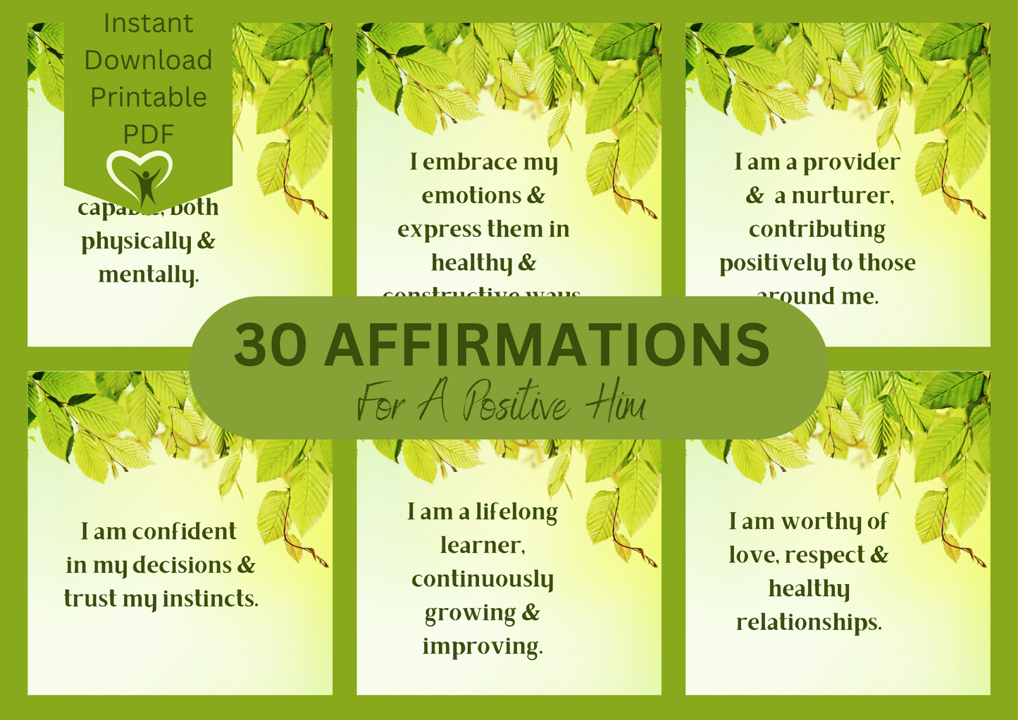 Printable Affirmation Card Set - Digital Download PDF - For a Positive Him