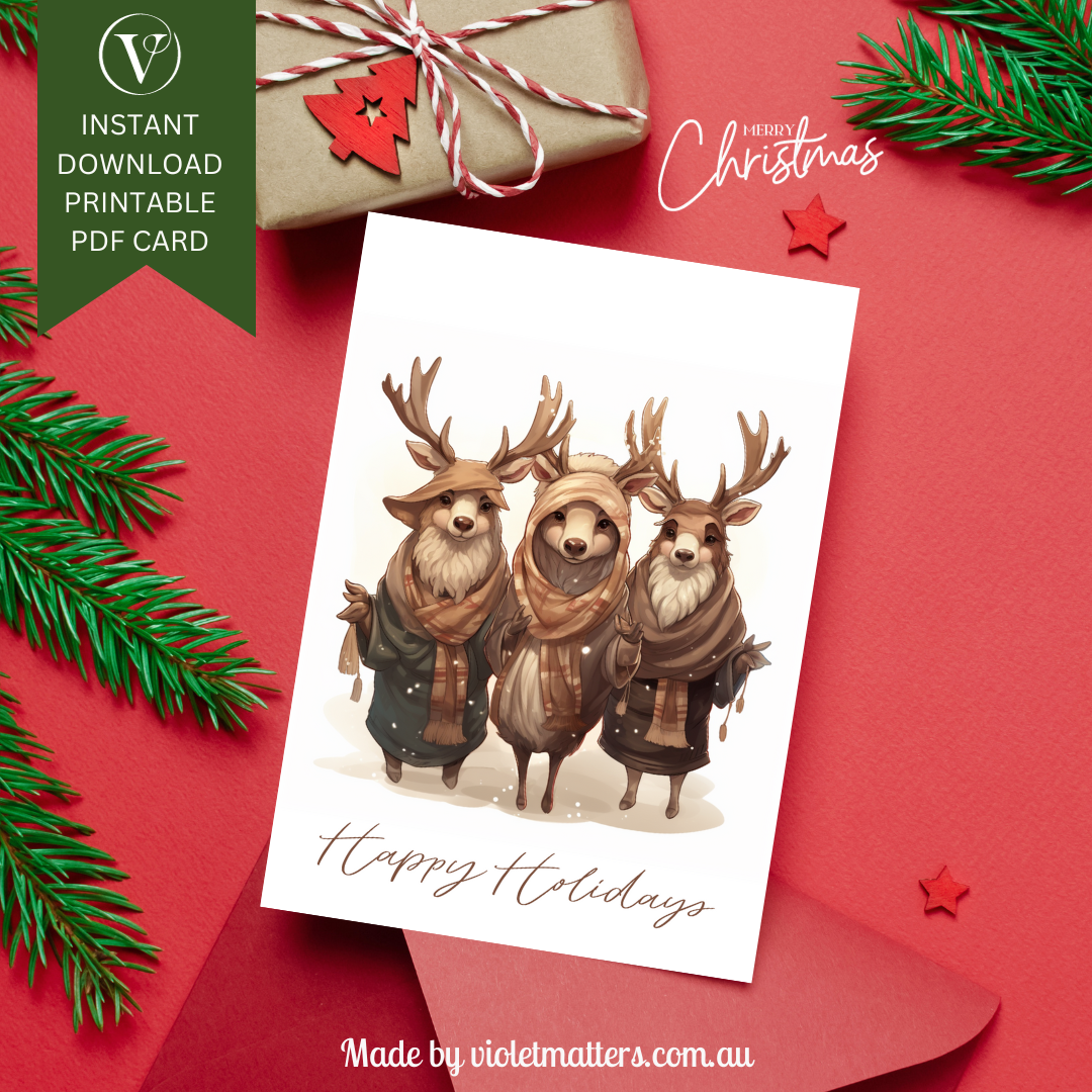 Cosplay Syle Christmas Reindeers Printable Christmas A5 Card