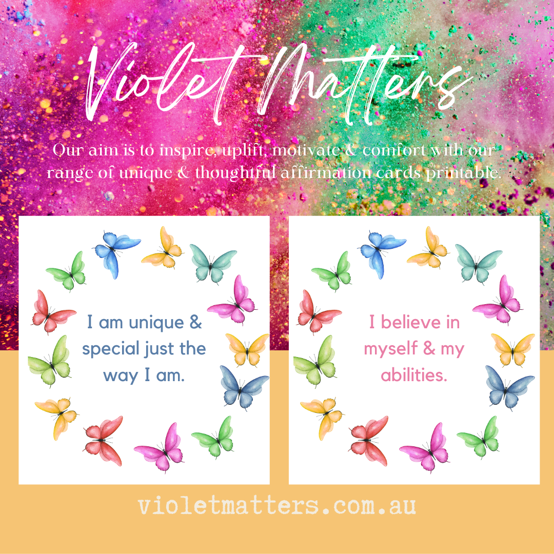 Printable Affirmation Card Set - Digital Download PDF - Child-Friendly Affirmations Focusing on Positive Self-Image, Self-Confidence, Kindness & Being Themselves