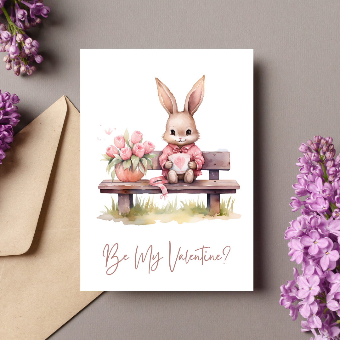Be My Valentine Card - Cute Watercolor A5 Printable Card