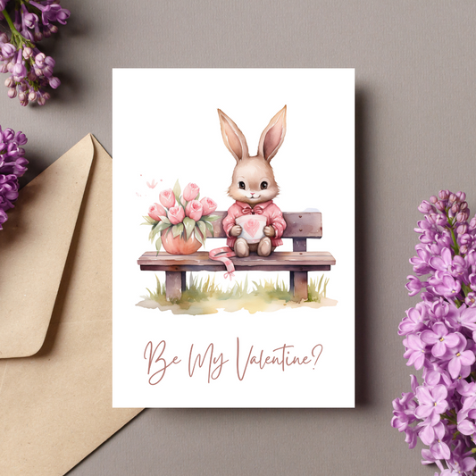 Be My Valentine Card - Cute Watercolor A5 Printable Card