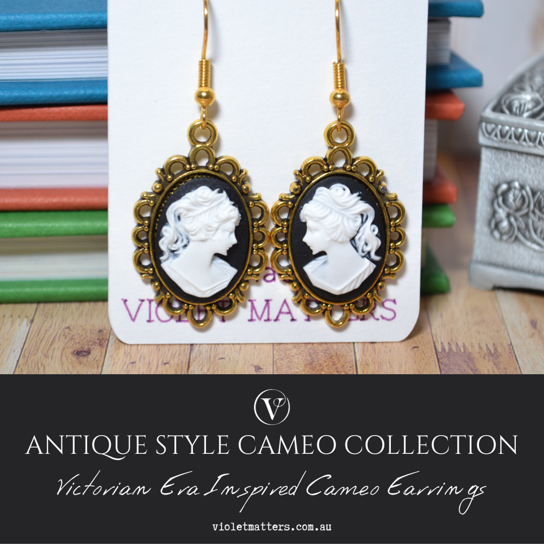 Antique Style Victorian Era Inspired Cameo Earrings - Portrait of a Lady