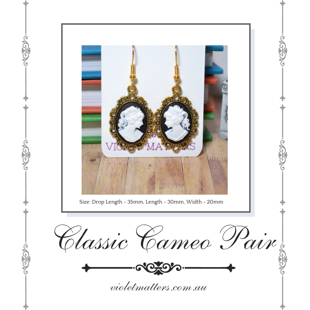 Antique Style Victorian Era Inspired Cameo Earrings - Portrait of a Lady