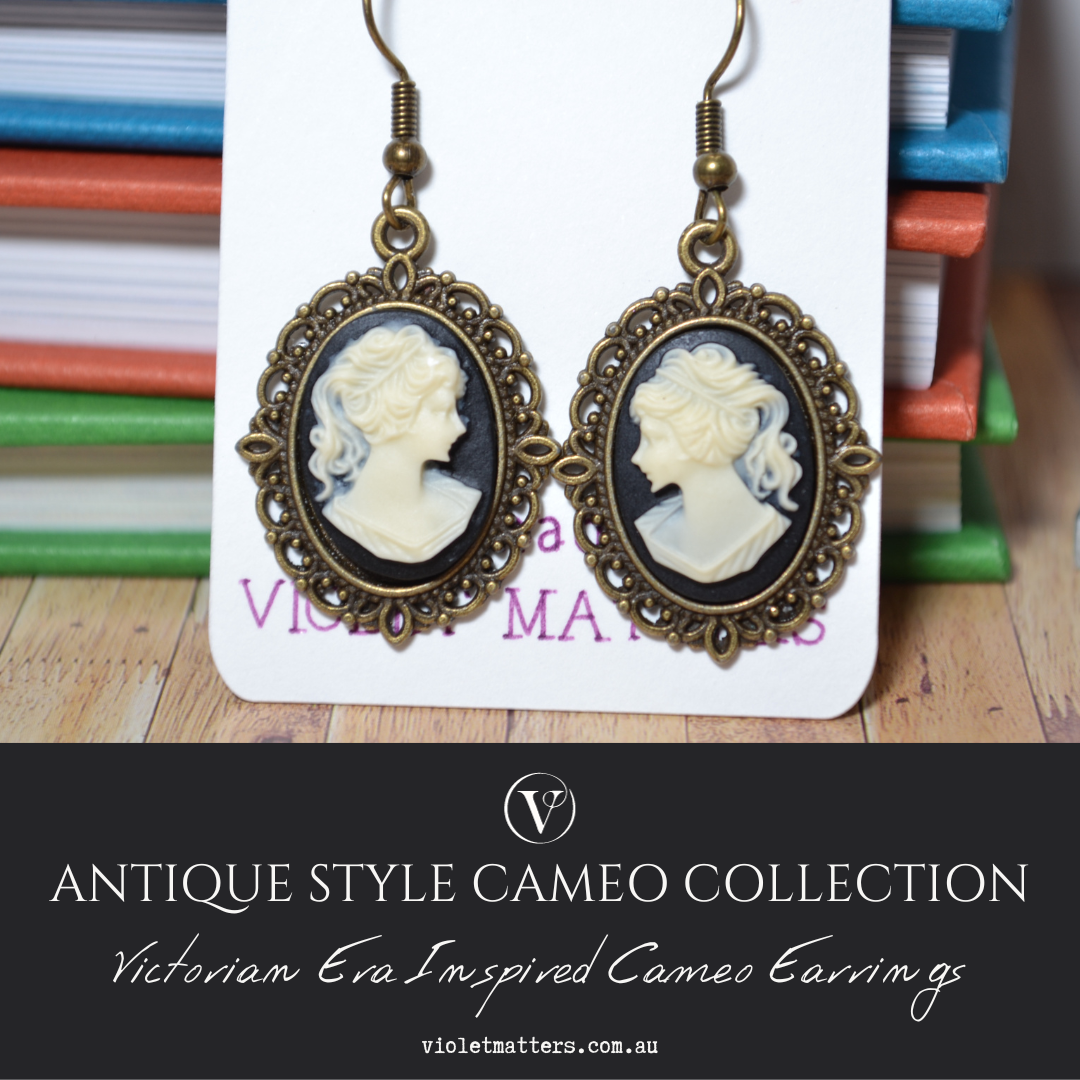 Antique Style Victorian Era Inspired Cameo Earrings - Portrait of a Lady