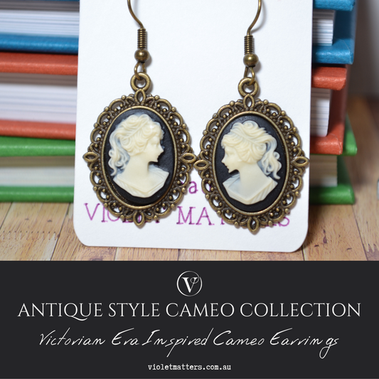 Antique Style Victorian Era Inspired Cameo Earrings - Portrait of a Lady