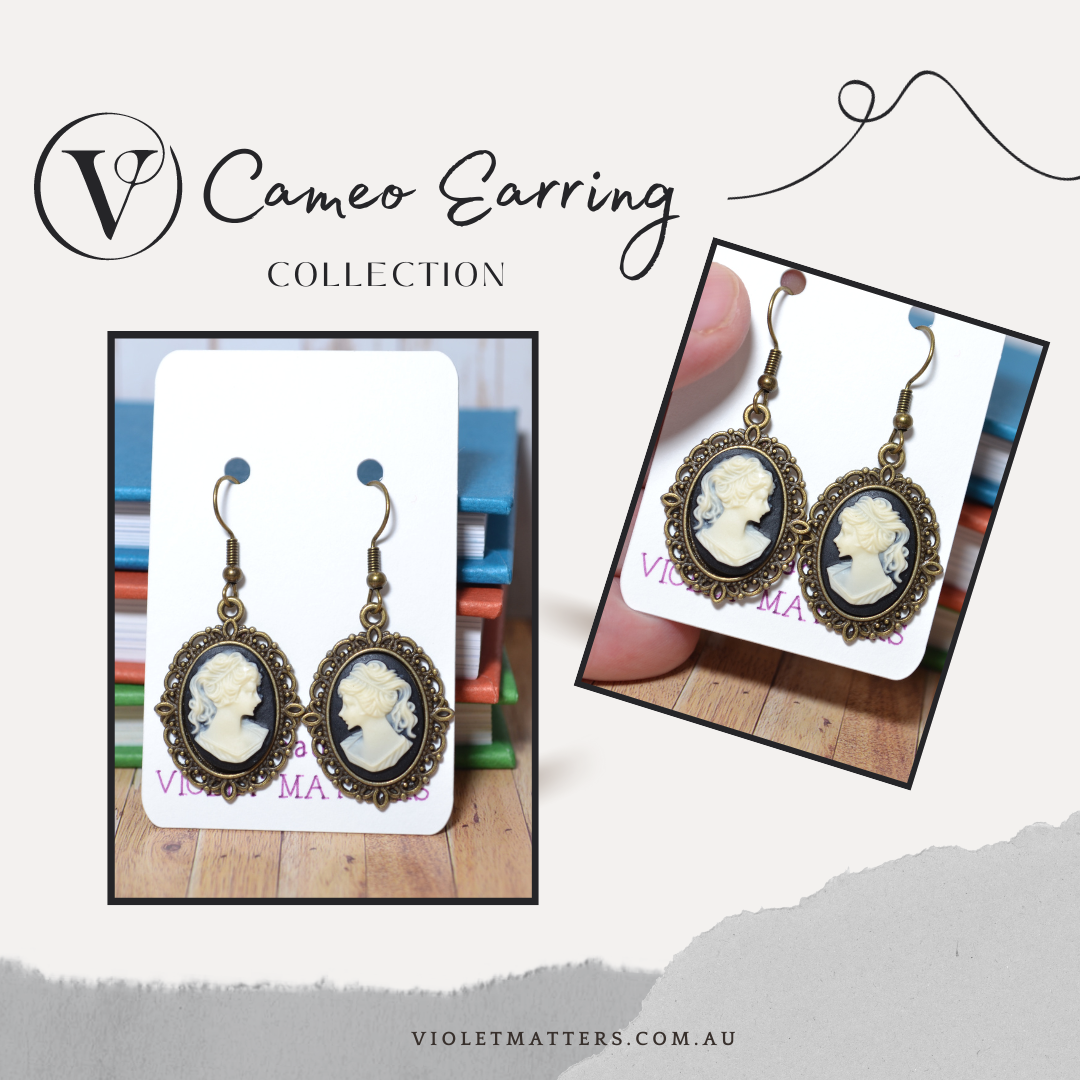 Antique Style Victorian Era Inspired Cameo Earrings - Portrait of a Lady