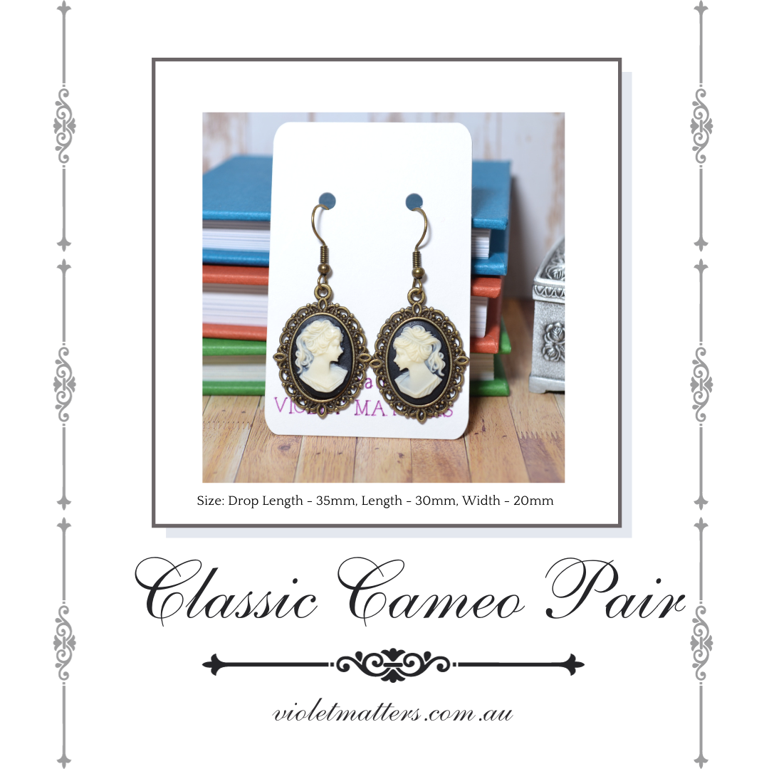 Antique Style Victorian Era Inspired Cameo Earrings - Portrait of a Lady