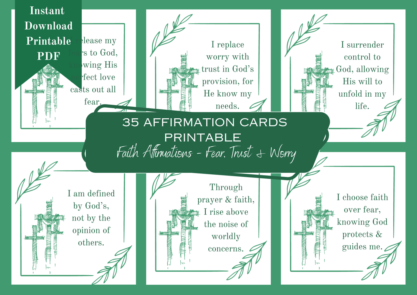 Printable Affirmation Card Set - Digital Download PDF - Faith Affirmations, Trust, Fear & Worry