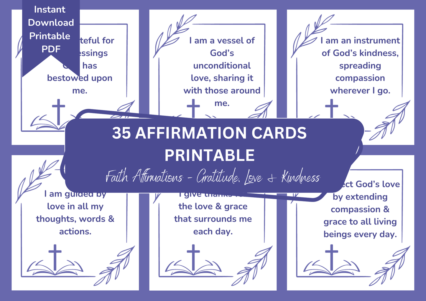 Printable Affirmation Card Set - Digital Download PDF - Faith Affirmations for Gratitude, Love & Kindness