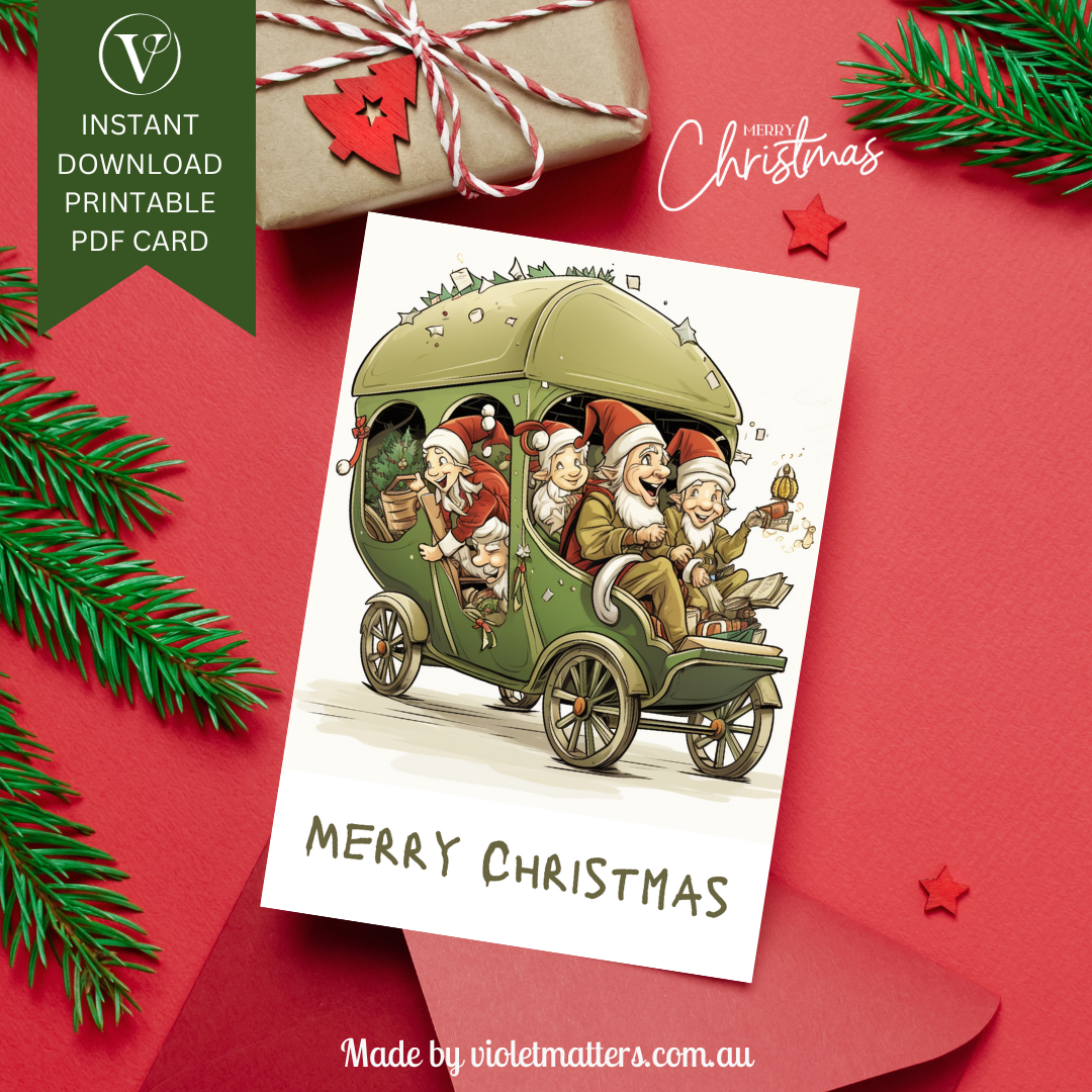 Retro Comic Cartoon Style Printable Christmas A5 Card