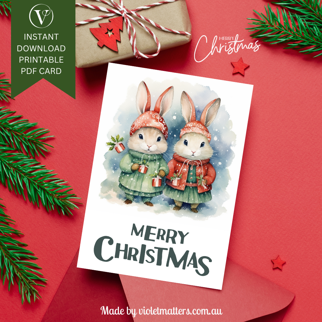 Adorable Christmas Bunny Printable Christmas A5 Card