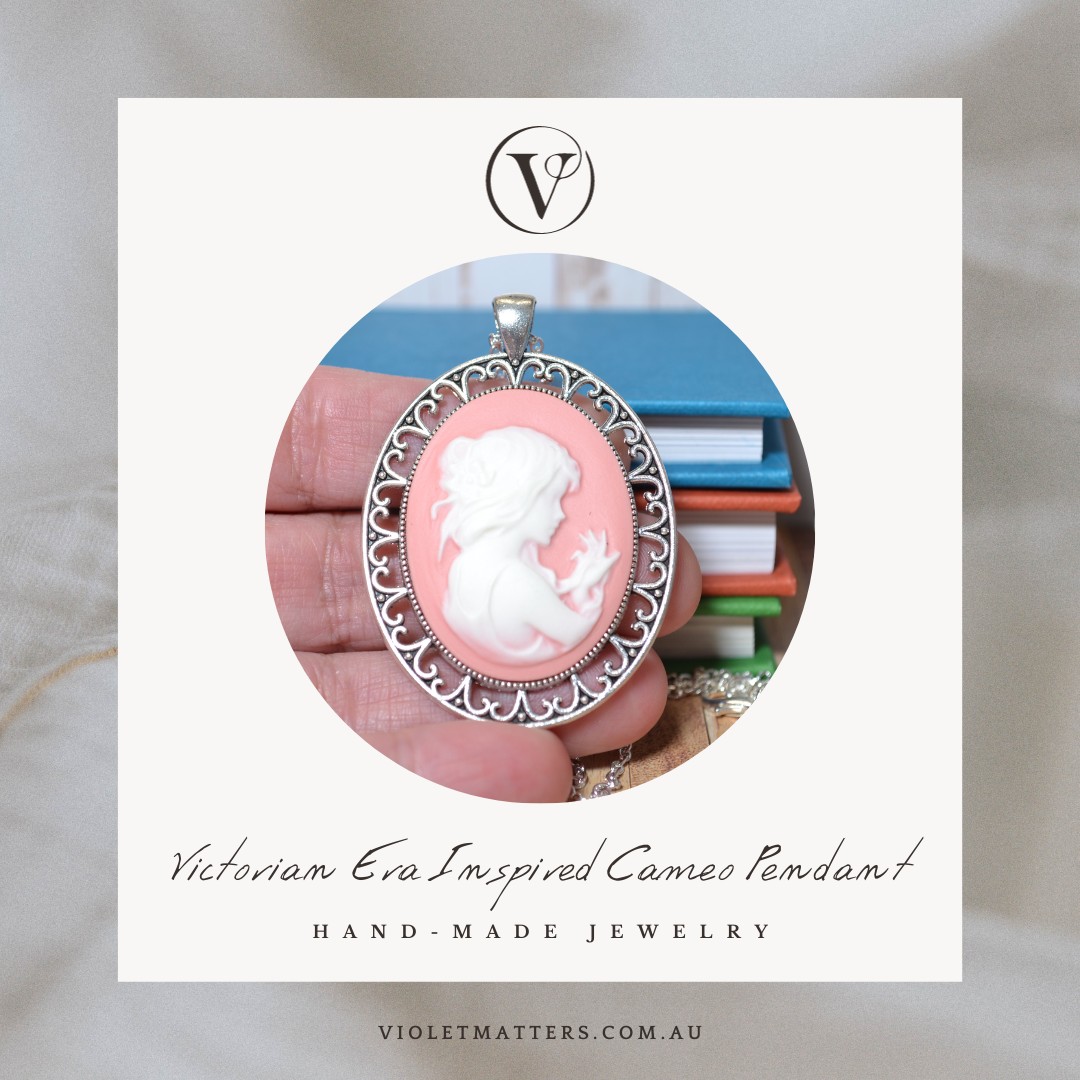 Antique Style Victorian Era Inspired Cameo Pendant Necklace - Portrait of a Girl