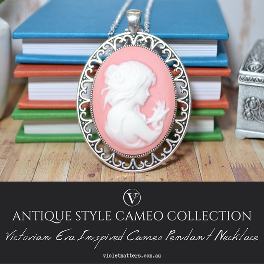 Antique Style Victorian Era Inspired Cameo Pendant Necklace - Portrait of a Girl