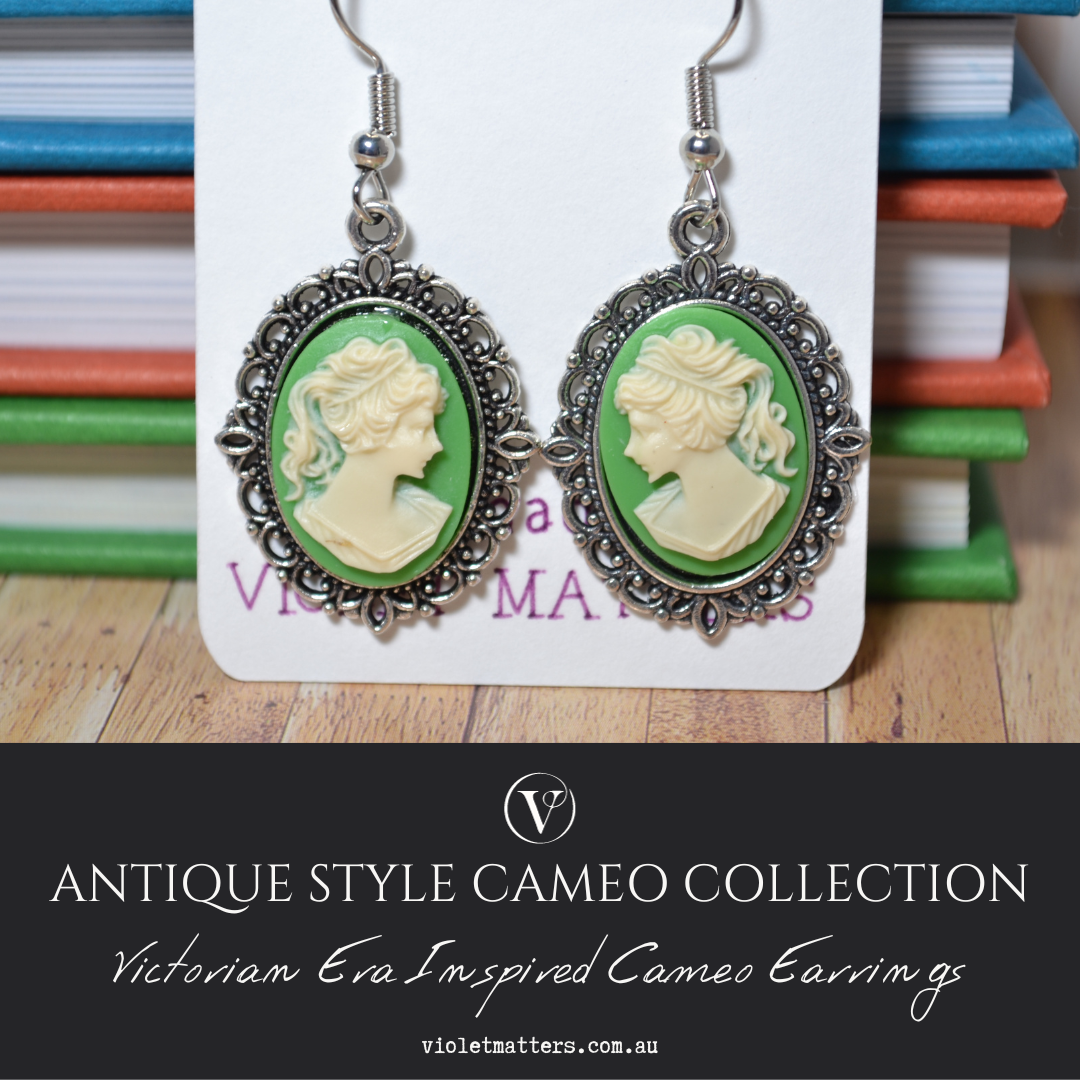 Antique Style Victorian Era Inspired Cameo Earrings - Portrait of a Lady