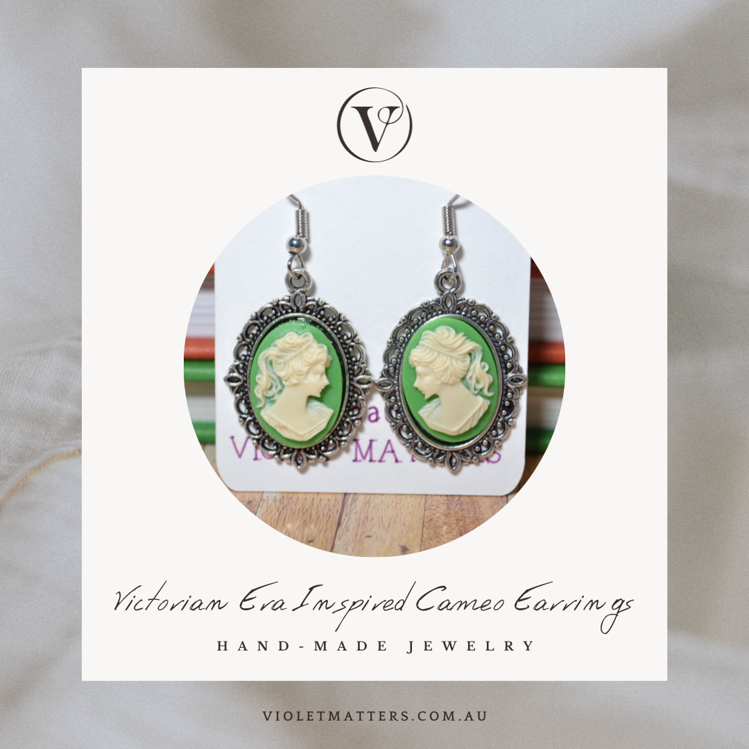 Antique Style Victorian Era Inspired Cameo Earrings - Portrait of a Lady