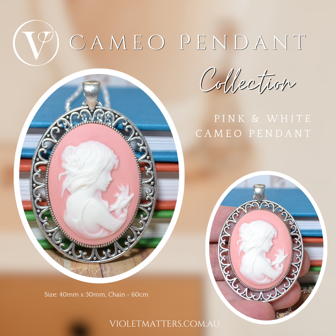 Antique Style Victorian Era Inspired Cameo Pendant Necklace - Portrait of a Girl