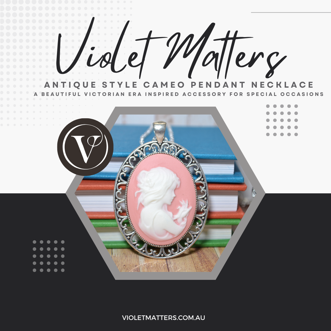 Antique Style Victorian Era Inspired Cameo Pendant Necklace - Portrait of a Girl