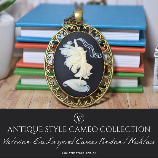 Antique Style Victorian Era Inspired Cameo Pendant Necklace - Portrait of a Dancing Fairy