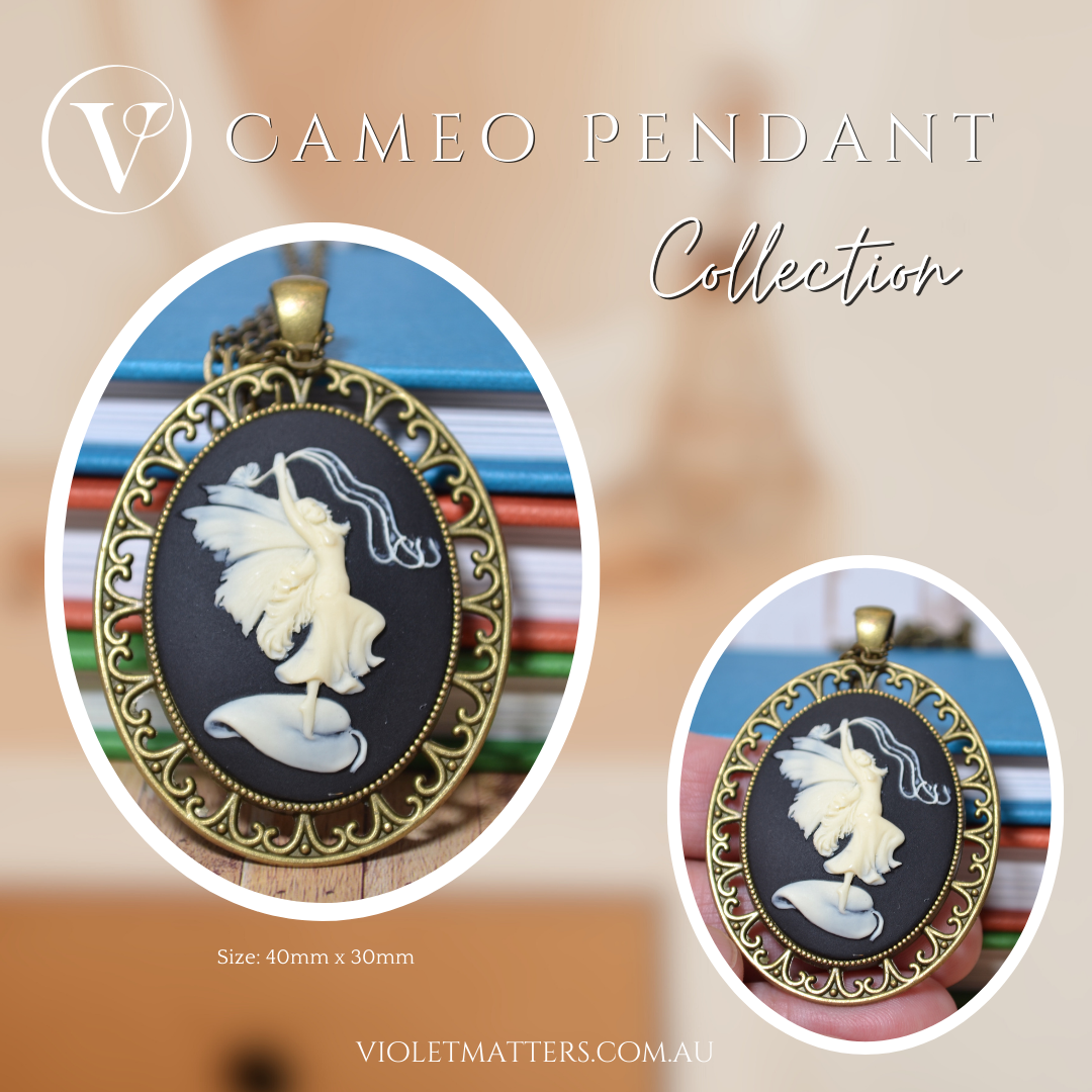 Antique Style Victorian Era Inspired Cameo Pendant Necklace - Portrait of a Dancing Fairy