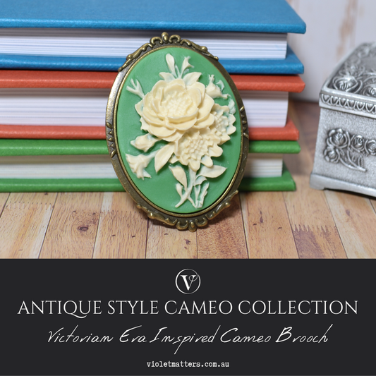 Antique Style Victorian Era Inspired Rose Cameo Brooch
