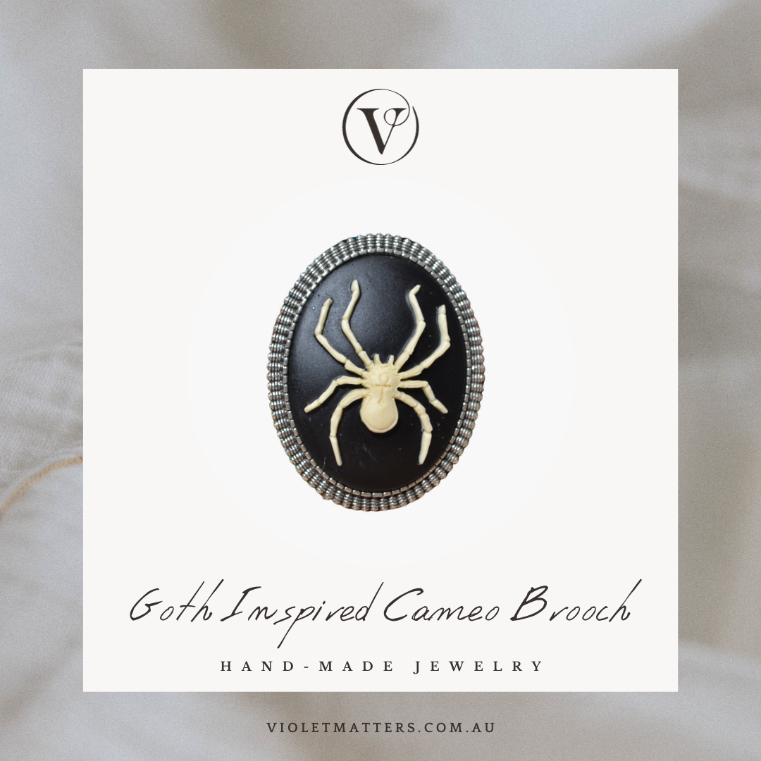 Antique Style Goth Inspired Cameo Brooch - Portrait of a Spider