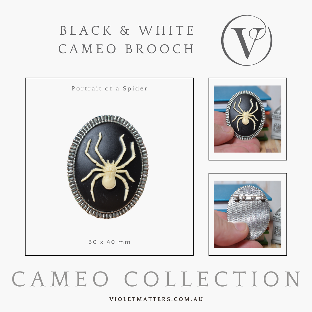 Antique Style Goth Inspired Cameo Brooch - Portrait of a Spider