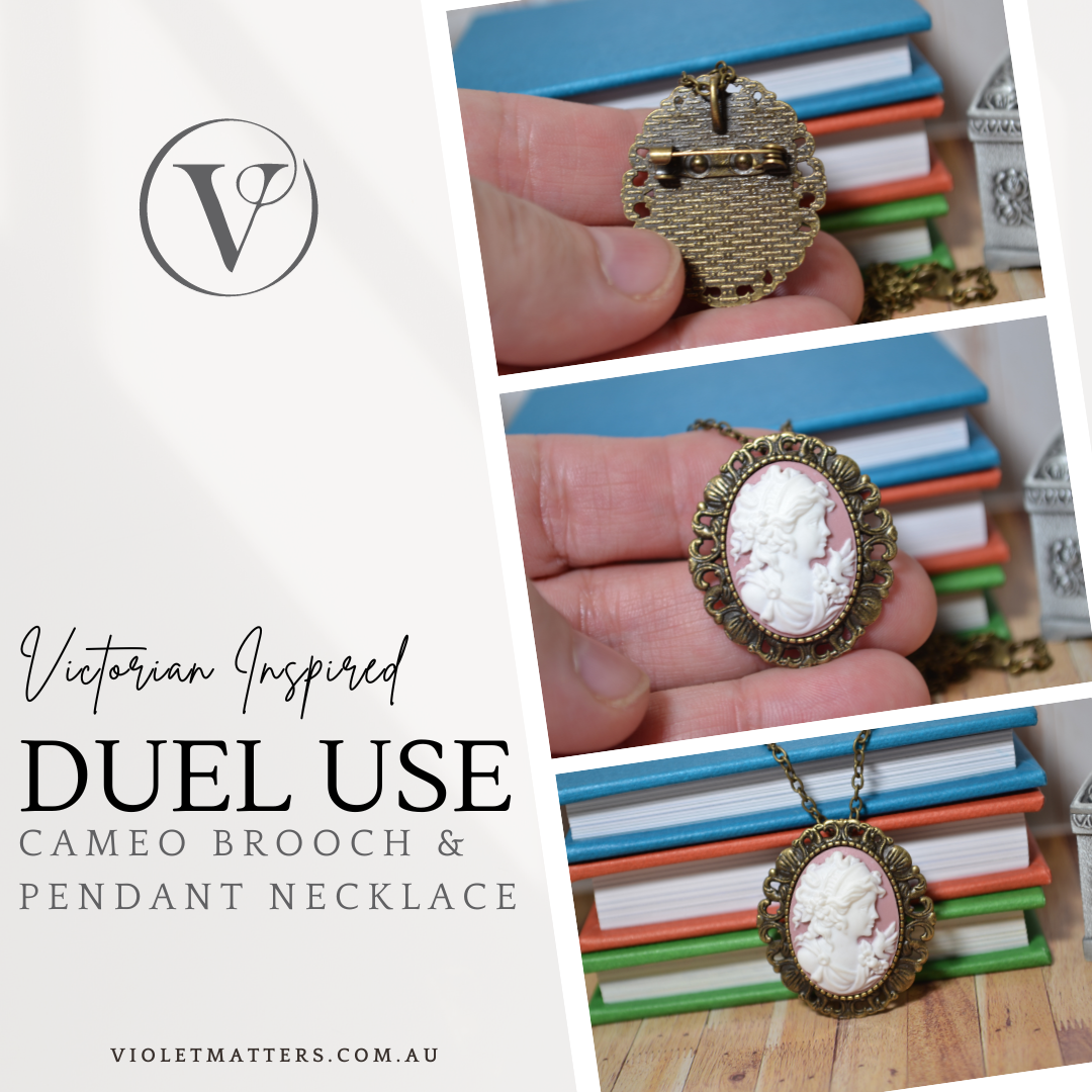 Antique Style Victorian Era Inspired Duel Use Cameo Brooch & Necklace - Portrait of a Lady