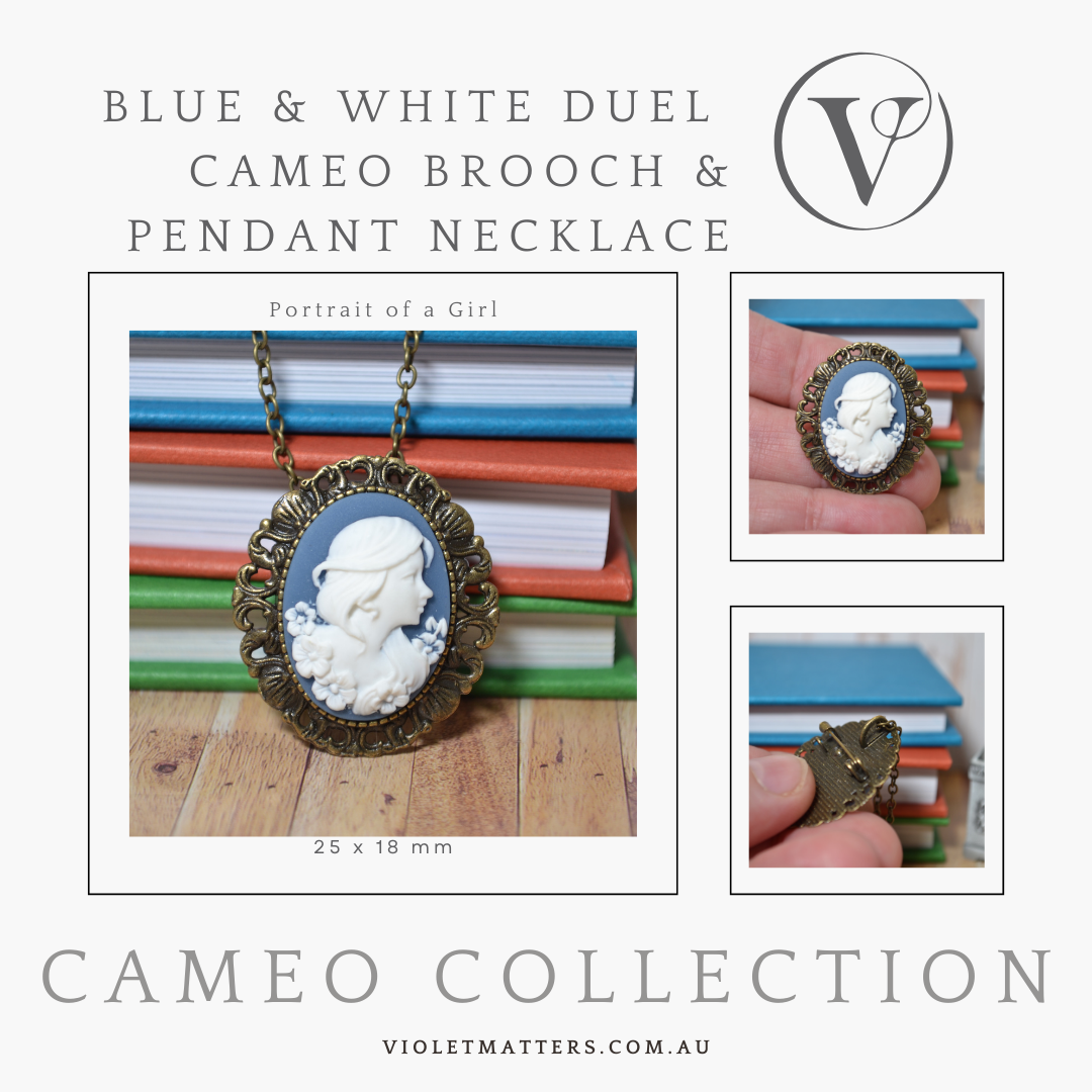 Antique Style Victorian Era Inspired Duel Use Cameo Brooch & Necklace - Portrait of a Young Girl