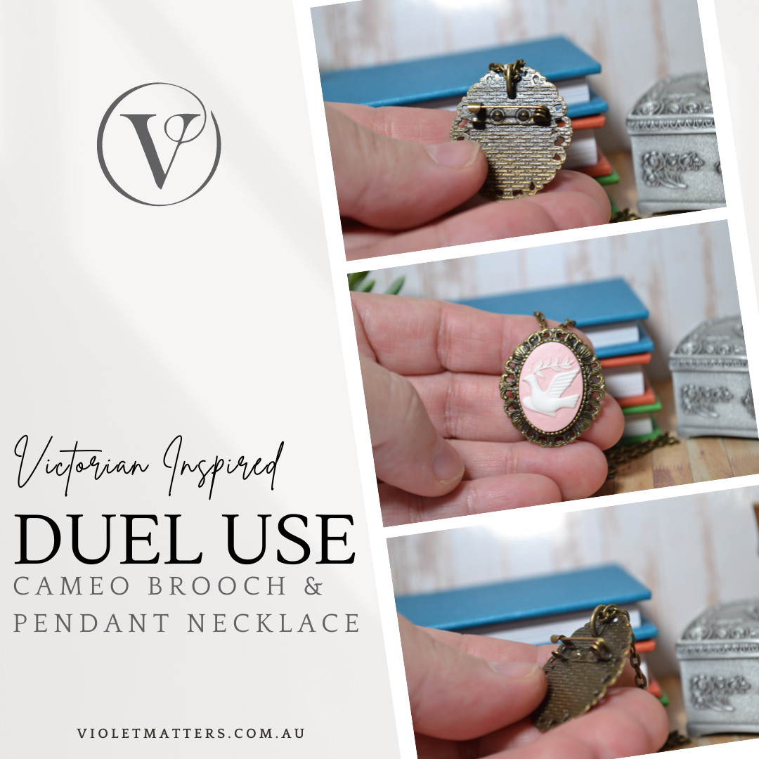 Antique Style Victorian Era Inspired Duel Use Cameo Peace Brooch & Necklace