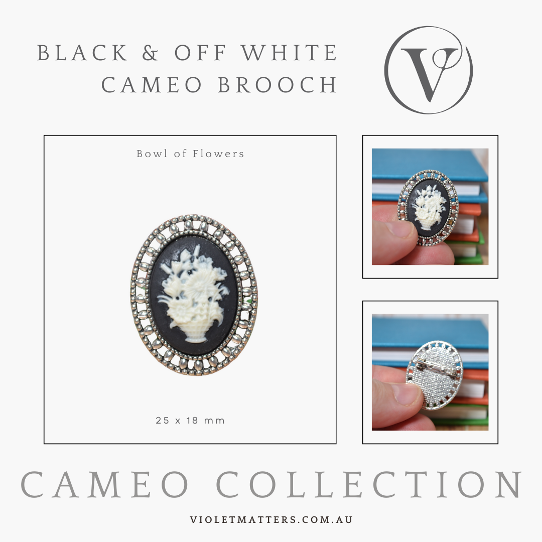 Antique Style Victorian Era Inspired Cameo Brooch - Bouquet of Flowers