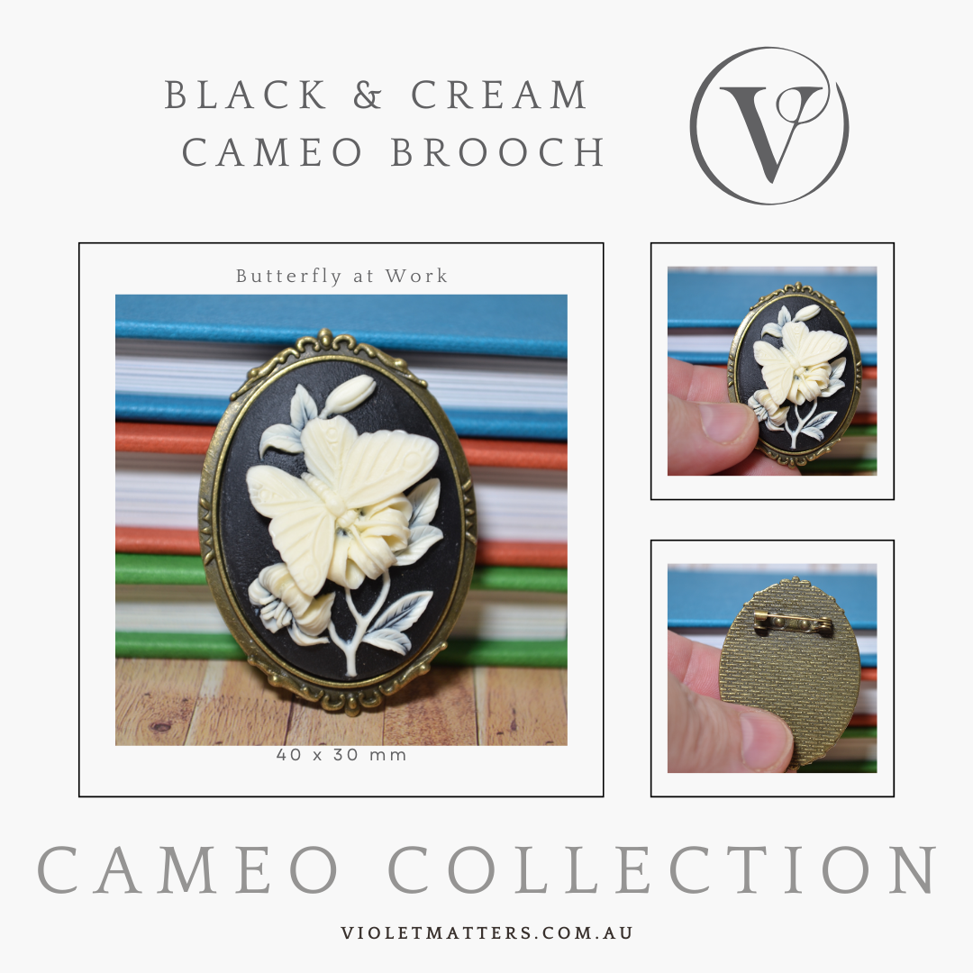Antique Style Victorian Era Inspired Cameo Butterfly Brooch