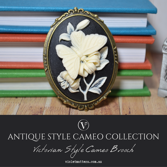 Antique Style Victorian Era Inspired Cameo Butterfly Brooch