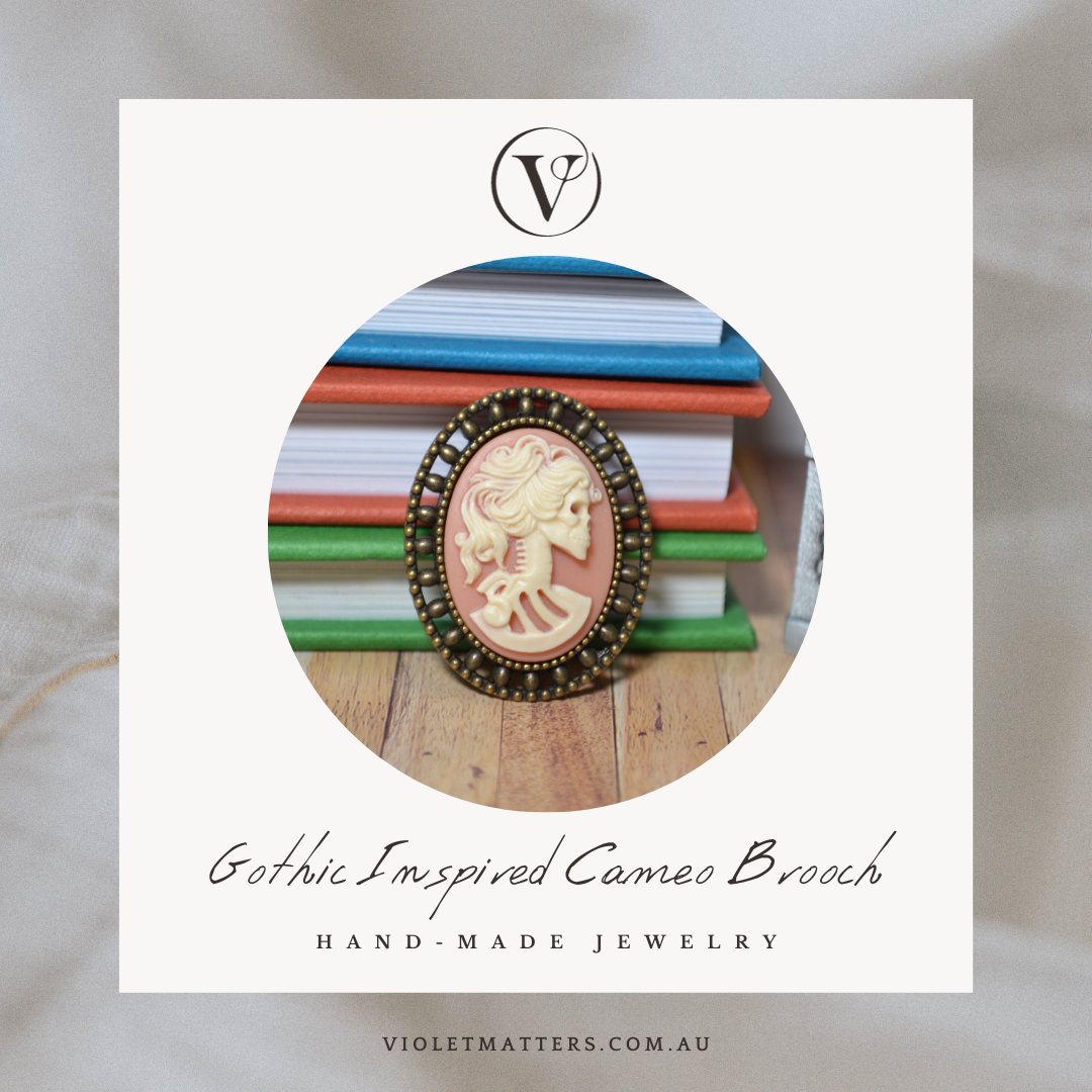 Gothic Style Victorian Era Inspired Cameo Brooch - Skeleton of a Lady