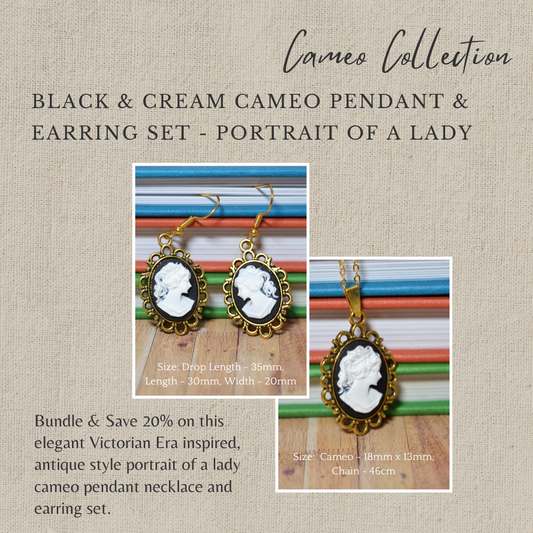Bundle & Save 20% - Antique Style Portrait of a Lady Cameo Necklace & Earrings Set