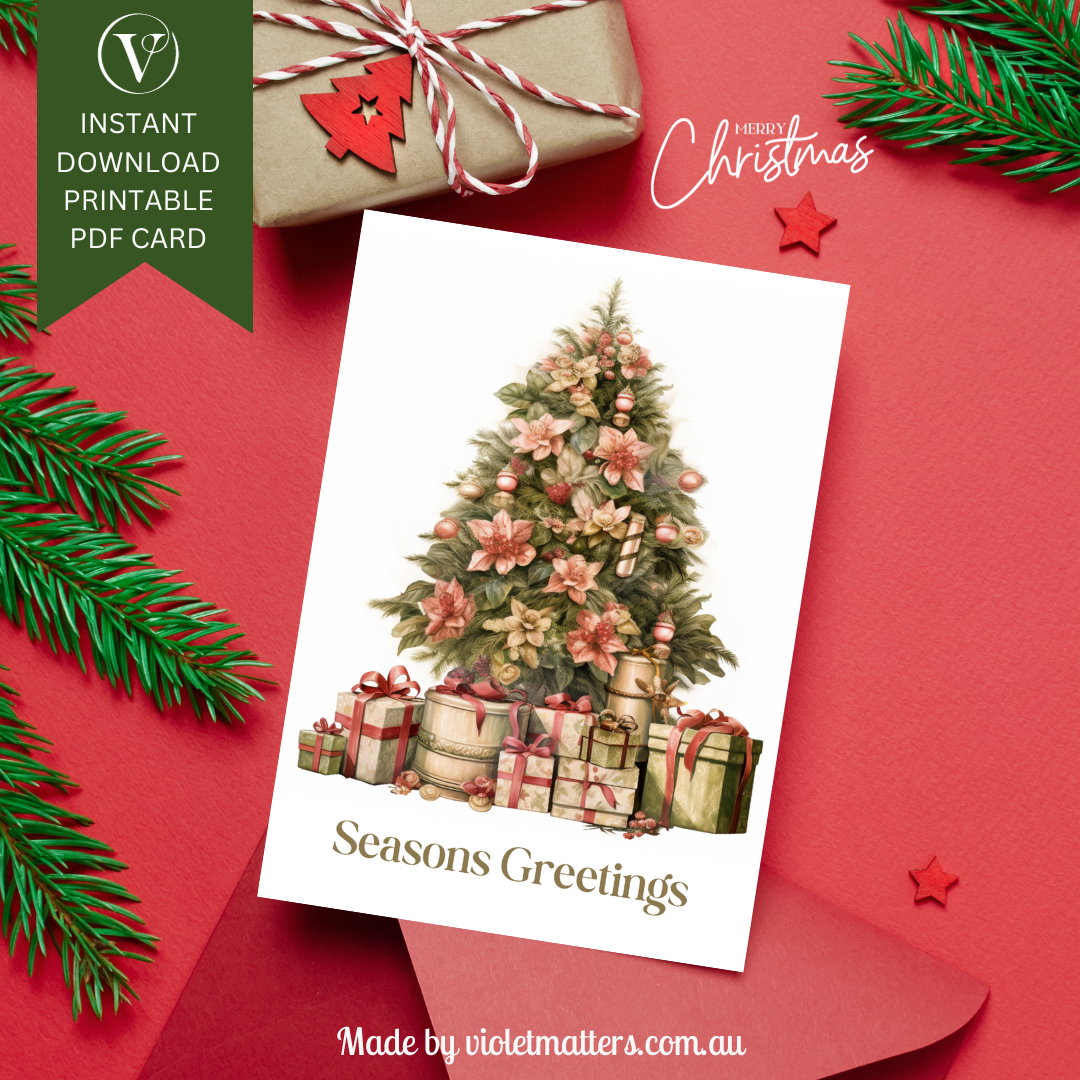 Rustic Romantic Cottagecore Style Printable Christmas Tree A5 Card