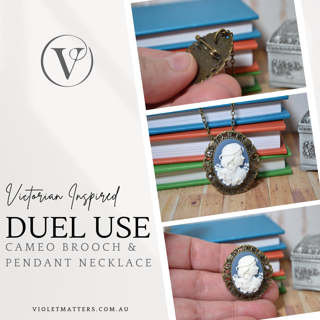 Antique Style Victorian Era Inspired Duel Use Cameo Brooch & Necklace - Portrait of a Young Girl