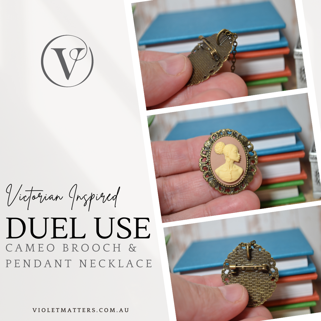 Antique Style Victorian Era Inspired Duel Use Cameo Brooch & Necklace - Portrait of a Lady
