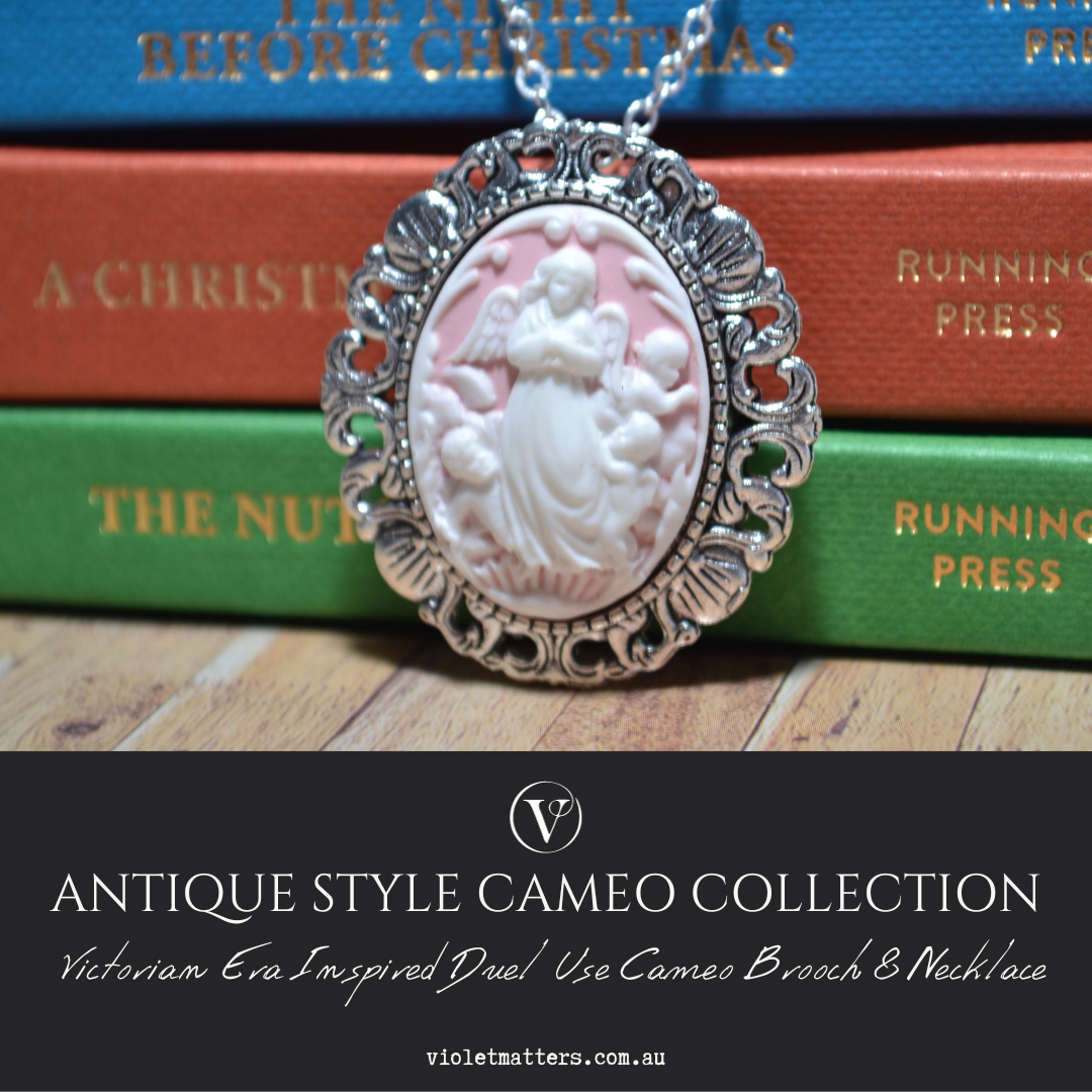 Antique Style Victorian Era Inspired Duel Use Cameo Angel Brooch & Necklace