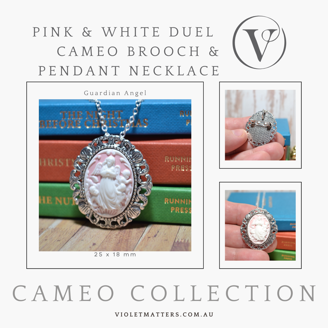 Antique Style Victorian Era Inspired Duel Use Cameo Angel Brooch & Necklace