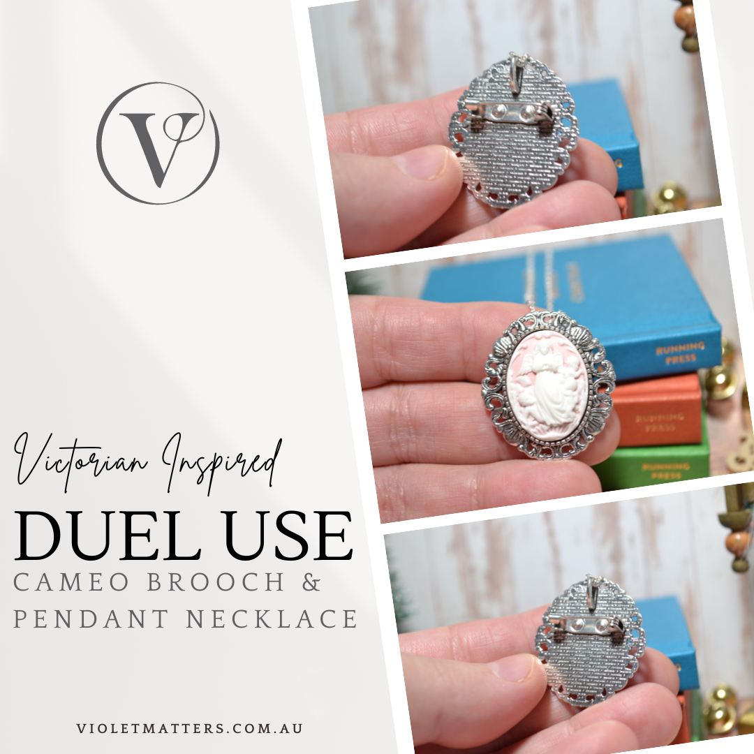 Antique Style Victorian Era Inspired Duel Use Cameo Angel Brooch & Necklace