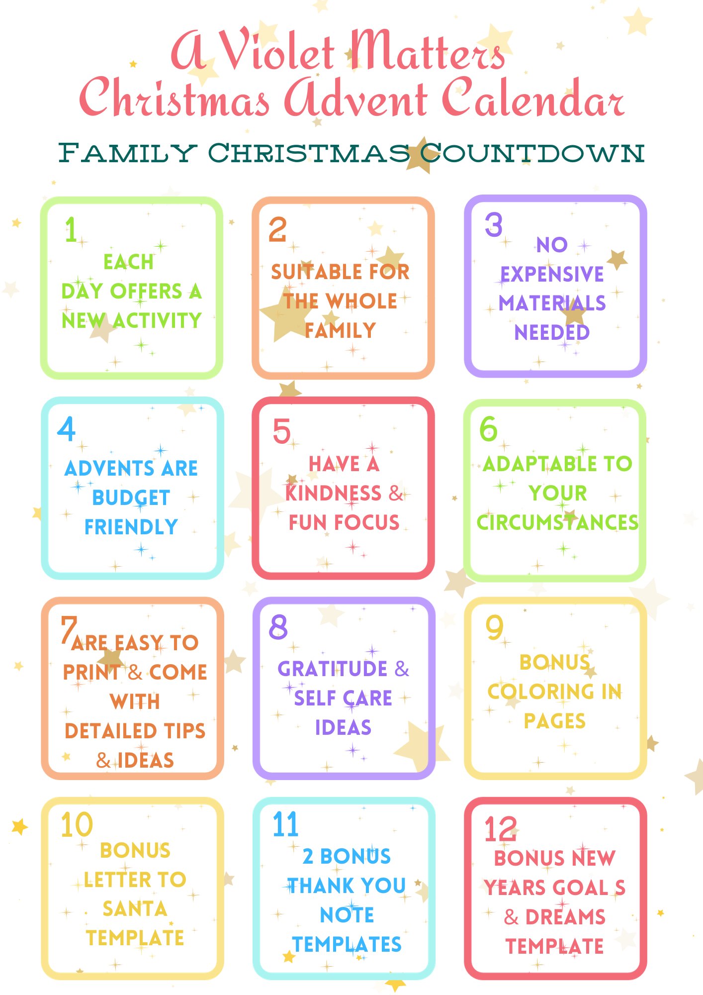 Digital Printable Christmas Advent Calendar - Family Fun Package