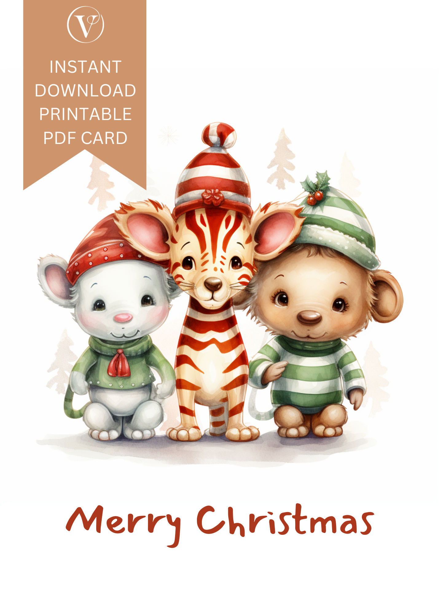 Adorable Animals in Christmas Sweaters Printable Christmas A5 Card