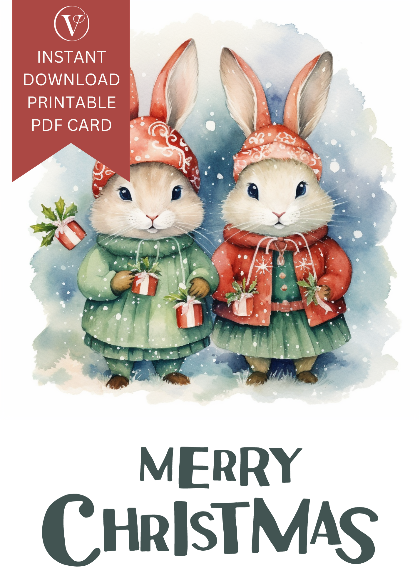 Adorable Christmas Bunny Printable Christmas A5 Card