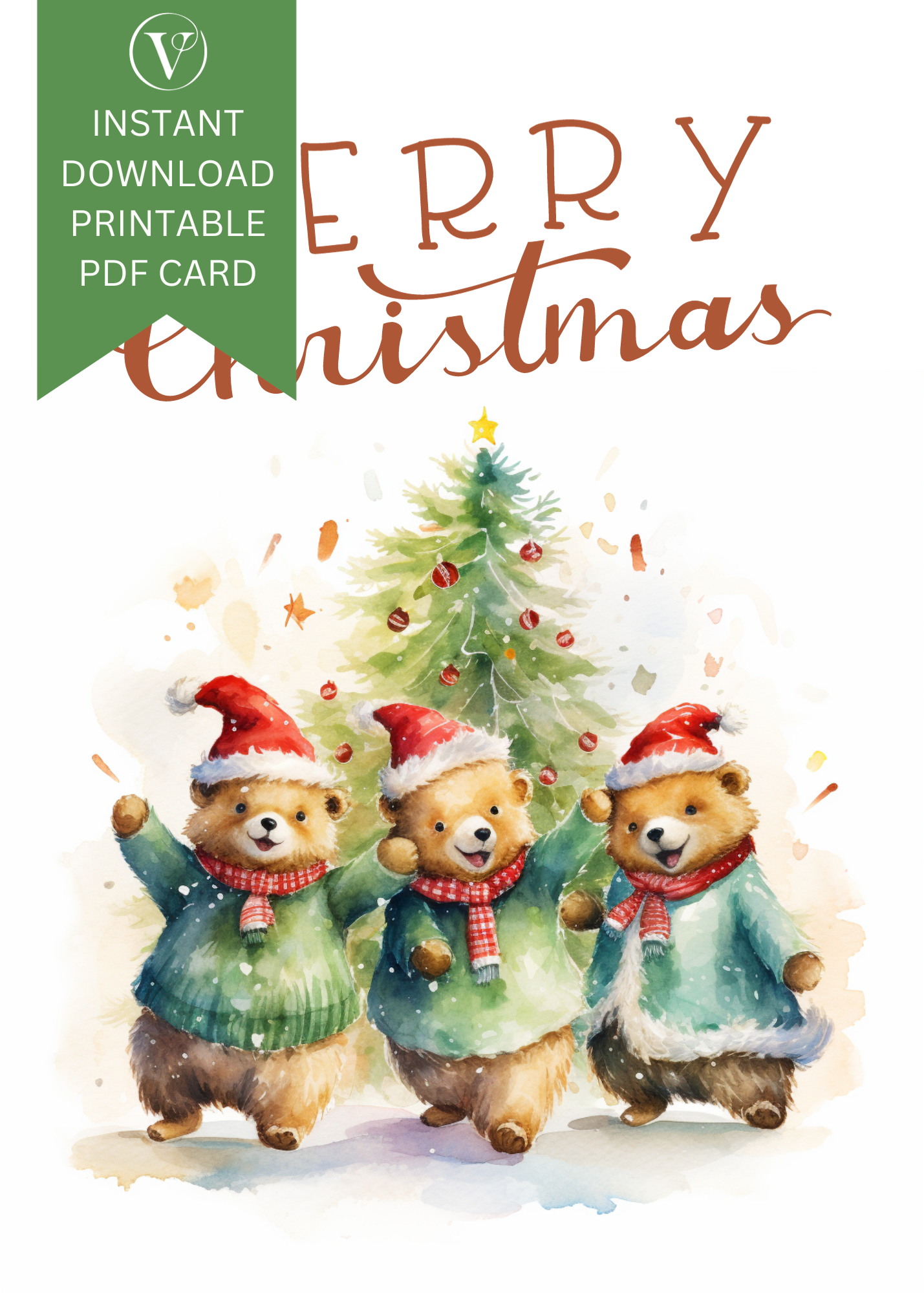 A Beary Merry Christmas Printable Christmas A5 Card