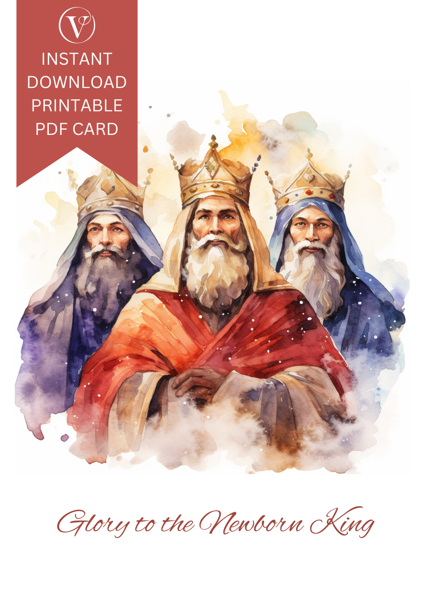 Beautiful Watercolor Printable Christmas Faith A5 Card