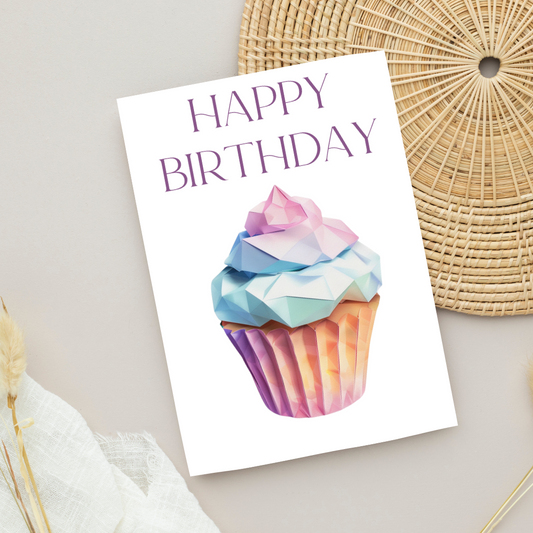 Blank A5 Printable Happy Birthday Cupcake Card - Printable Card